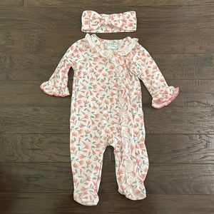 Nicole Miller Baby Girl Floral Footie Pajama with Headband 3-6M